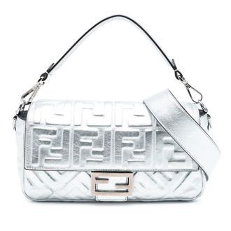 Fendi Pre-owned Fendi Medium Metallic Leather Embossed FF Baguette Satchel 8BR600 AAF2 208 10429