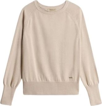 Woolrich Cotton Modal Crewneck - Dames - Ronde hals truien - Beige - L - Katoen - Truien & Vesten