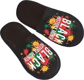 Generic Warm Slipper Black History Month Home Slipper Comfortable Fluffy Slippers Unisex Scuff Slippers For Hotel Bedroom Travel M