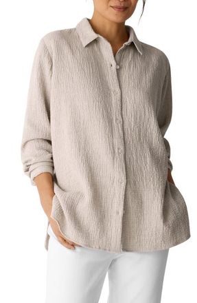Eileen Fisher Classic Collar Stretch Organic Cotton Button-Up Shirt in Dove at Nordstrom, Size Xx-Small