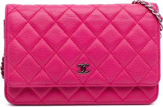 Chanel Portemonnee Op Ketting Gequilt Leer