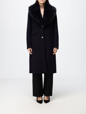 Hanita Single-Breasted Long Wool Blend Coat with Fur Collar