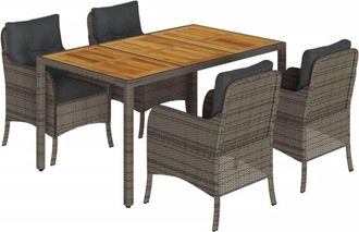 vidaXL Set Comedor De Jard&iacute;n 5 Piezas Con Cojines Rat&aacute;n Sint&eacute;tico Gris Vidaxl