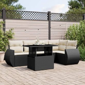 vidaXL Vidaxl - Set De Sof&aacute;s De Jard&iacute;n 6 Piezas Y Cojines Rat&aacute;n Sint&eacute;tico Negro