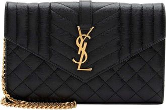 Saint Laurent Mixed Matelass&eacute; Grain De Poudre Monogram Chain Wallet (Authentic Pre-Loved)