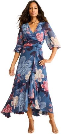 Roaman's Overlay Ruffle Maxi Dress in Slate Multi at Nordstrom, Size 16