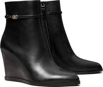 Tory Burch Double T Buckle Leather Wedge Boot