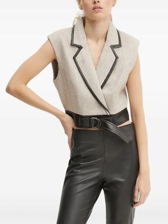 Bruuns Bazaar Top met visgraatpatroon en ceintuur - Beige