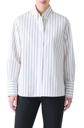 Akris Stripe Button-Down Shirt in Cream-Black at Nordstrom, Size 12