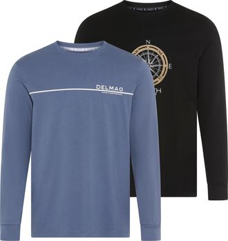 DELMAO Rundhalsshirt DELMAO Neue Kollektion, Herren, Gr. 4XL (68/70), blau, schwarz, Single Jersey, Obermaterial: 100% Baumwolle, bedruckt, schmal, angesetzt