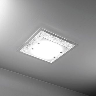 Top-Light Top-light - Plafoniera Moderna Tray Metallo Bianco Vetro Foglia Argento 2 Luci E27