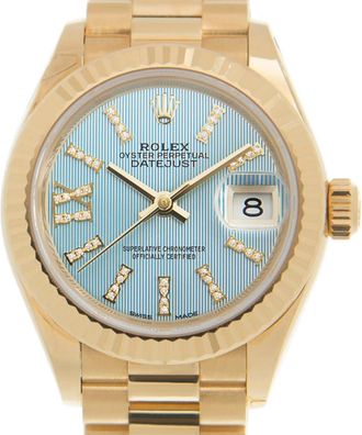 Rolex Oyster Perpetual Datejust Cornflower Blue Dial Automatic 18 Carat Yellow Gold Ladies Watch 279178CFBLSRDP