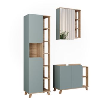 Vicco Conjunto De Muebles De Ba&ntilde;o Karen, Sonoma/azul, 3 Partes