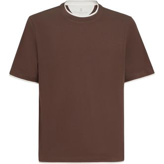 Brunello Cucinelli T-shirt with faux-layering in Brown at Nordstrom, Size Xxx-Large Eu