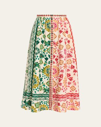 Saloni Judi B Printed Button-Front Skirt