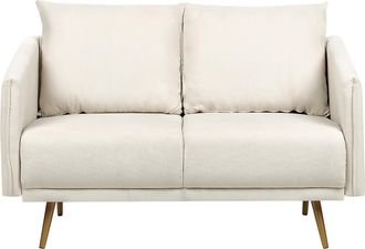 Beliani Beliani - Sof&aacute; Tapizado En Tela Beige 2 Plazas Respaldo Acolchado Asiento Metal Patas Doradas Retro Glam Maura