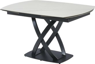 Vente-Unique Mesa extensible de comedor para 4 a 8 personas en cer&aacute;mica, vidrio templado y acero inoxidable - Efecto m&aacute;rmol blanco y negro - LIOMELI de Maison C&eacute;ph