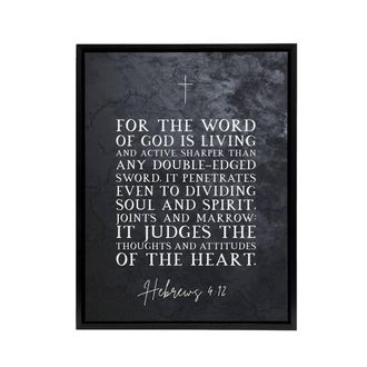 Artery8 Hebrews 4 12 The Word Of God Bible Quote Framed Canvas Wall Art Print in Grey | Size: W24 x H32