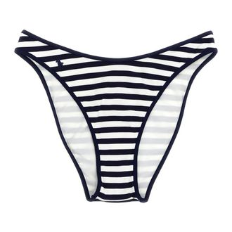 Polo Ralph Lauren Piqu&eacute; Stripe High Leg Scoop Bikini Bottom - female - Polo Ralph Lauren - Bikinis - Blue - M - Swimwear