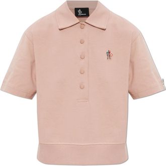 Moncler Logo Patch Katoenen Poloshirt - Dames - Polos - Roze - M - Katoen - Tops