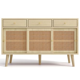 STILVORA Aparador Con 3 Cajones Y 3 Puertas Correderas, Frentes De Rat&aacute;n, Estantes Ajustables, Roble, 120&times;40&times;78 Cm