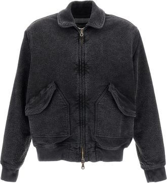 Original Vintage Grey Padded Distressed Cotton Ribbed Bomber Jacket