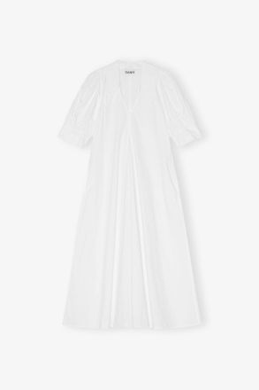 Ganni White Cotton Poplin V-Neck Midi Dress - Size 10/12