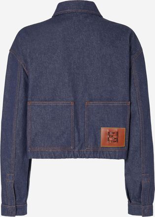 Fendi Womens Denim Jacket With Logo Blue Cotton