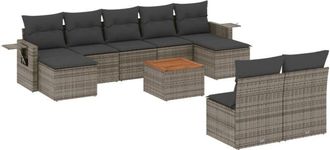 vidaXL Set De Sof&aacute;s De Jard&iacute;n 10 Pzas Con Cojines Rat&aacute;n Sint&eacute;tico Gris Vidaxl