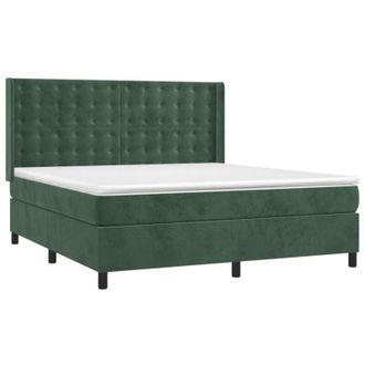 vidaXL Vidaxl - Cama Box Spring Colch&oacute;n Y Led Terciopelo Verde Oscuro 160x200cm