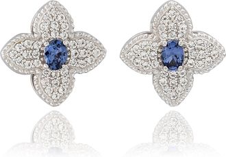 Suzy Levian Sterling Silver Clover Pink Sapphire & Created White Sapphire Stud Earring