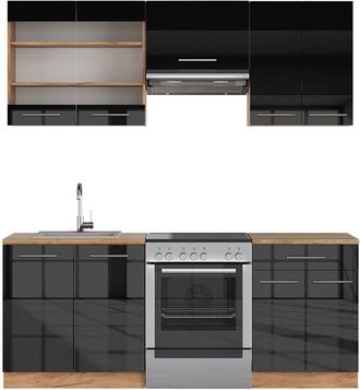 Vicco Mueble De Cocina Fame-line, Antracita Brillo Intenso/roble Dorado El&eacute;ctrico, 200 Cm, Et Roble