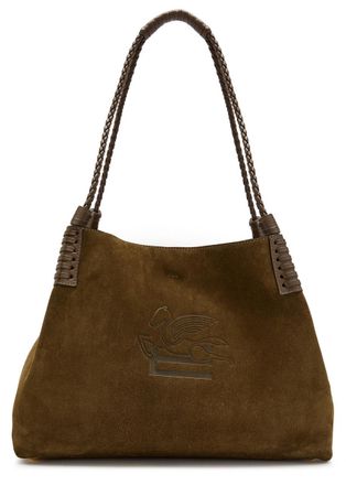 Etro Libra Medium Leather and Suede Tote - Khaki - One Size