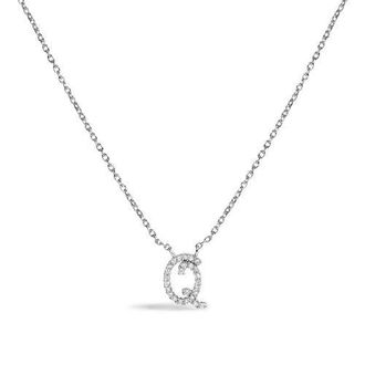 House of Brilliance 10K Gold Diamond Accent A-Z Initial Script Style Pendant Necklace in White | Q at Nordstrom