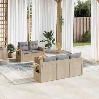 vidaXL Vidaxl - Juego De Sof&aacute;s Jard&iacute;n Con Cojines 6 Pzas Rat&aacute;n Sint&eacute;tico Beige