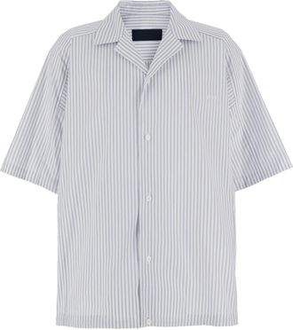 Juun.J Juun. J Blue Bowling Shirt With Cuban Collar And All-over Striped Motif In Cotton Blend Man