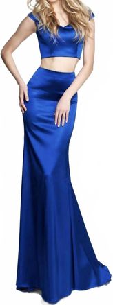Sherri Hill Satin Two Piece Gown In Navy