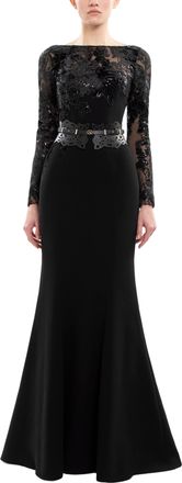 Saiid Kobeisy Embroidered Crepe Dress With Leather Belt
