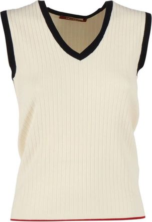 Max Mara Maglia Canottiera Top Umile - Dames - V-hals truien - Wit - L - Polyester - Truien & Vesten