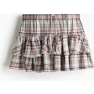 H&M Tiered Drawstring Skirt in Light Blue/plaid at Nordstrom, Size Xx-Large