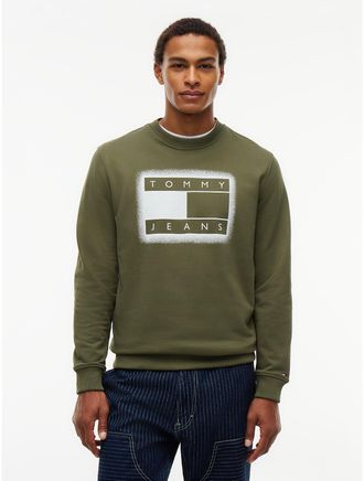 Tommy Hilfiger Mens Tommy Jeans Spray Paint Flag Sweatshirt - Dark Greenery - XXL