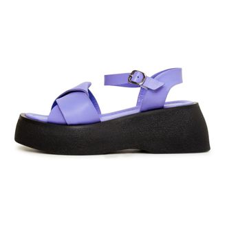 Cesare Gaspari Schoenen, Dames, Paars, 38 EU, Leer, Leren Platform Sandalen