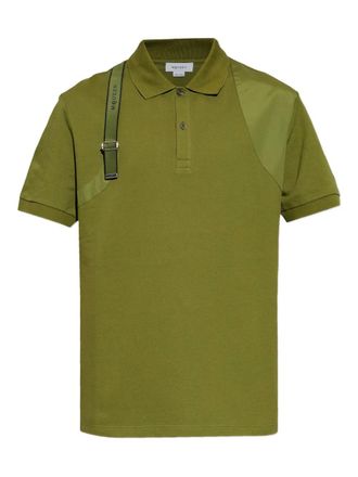 Alexander McQueen panelled strap-detail T-polo shirt - Groen