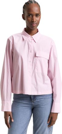 Tom Tailor Denim Langarmbluse TOM TAILOR DENIM, Damen, Gr. XXL, soft mauve wei&szlig; stripe, Web, Obermaterial: 100% Baumwolle, gestreift, l&auml;ssig geschnitten h&uuml;ftlang, Rund