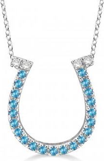 Allurez Blue Topaz & Diamond Horseshoe Pendant 14k White Gold (0.25ct)