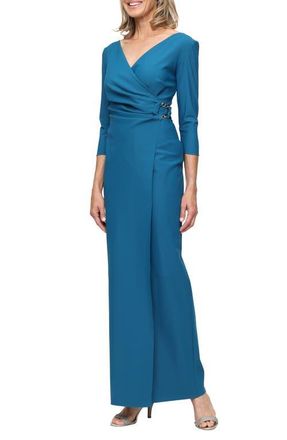 Alex Evenings Chain Detail Surplice Neckline Contour Gown in Mid Teal at Nordstrom, Size 16
