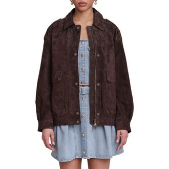 Avec Les Filles Suede Bomber Jacket in Chocolate at Nordstrom, Size Xx-Large