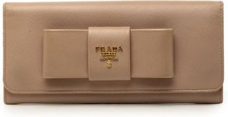 Prada Beige Leather Long Wallet (Bi-Fold) (Pre-Owned)