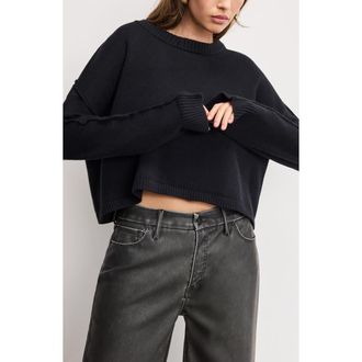 Good American Cozy Crewneck Sweater in Black001 at Nordstrom, Size 4X-Large