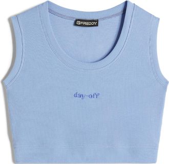 Freddy Crop top in cotone a costine con logo ricamato